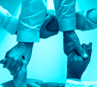 Business handshake in blue tint